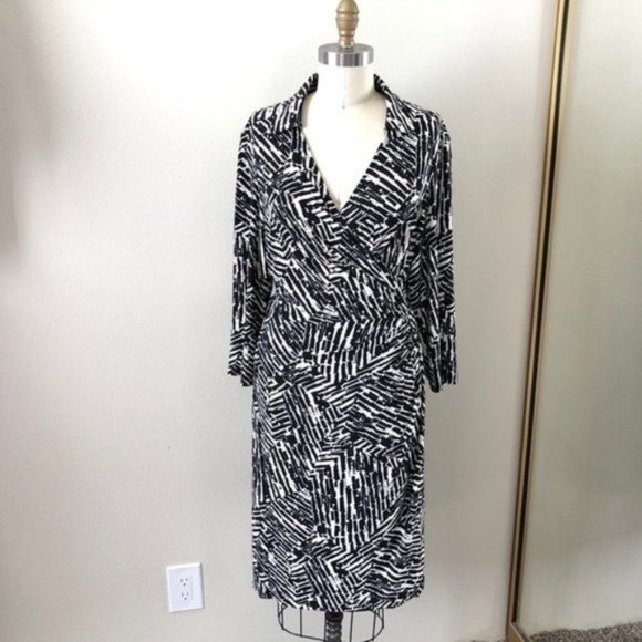 Ralph Lauren Black White Berryann Wrap Dress, 14 - Picture 2 of 7